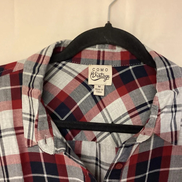 Como vintage blouse womens SZ M plaid button down grunge ruffle country … - Picture 2 of 9